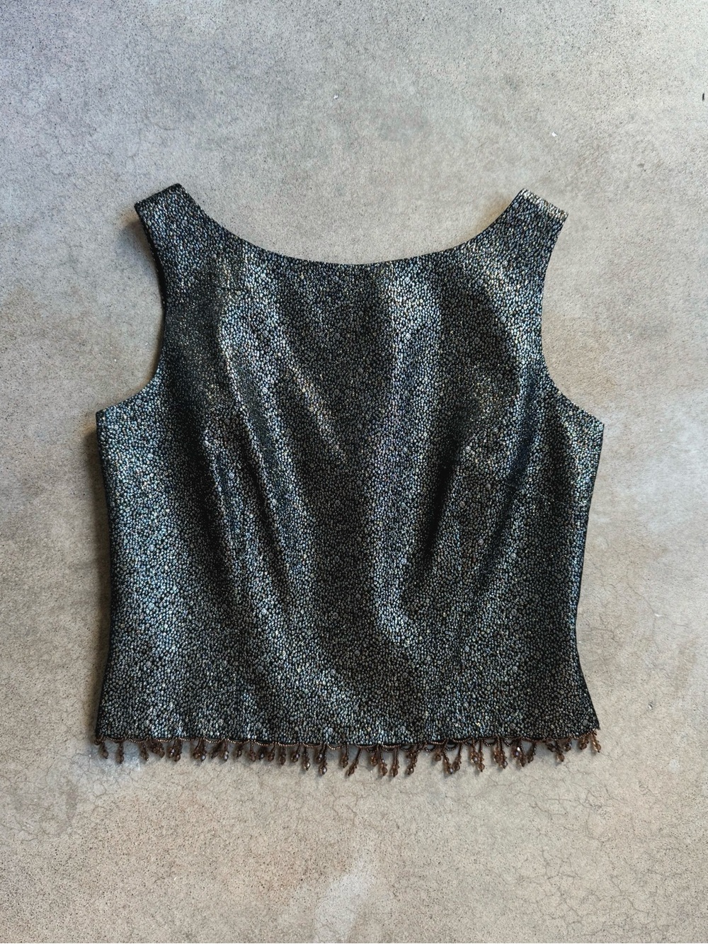 Vintage Cachet Metallic Beaded Trim Cropped Tank